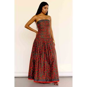 Sani Maya Maxi Dress Gown Floral Printed Pleated Drop-Waist Strapless M 284684